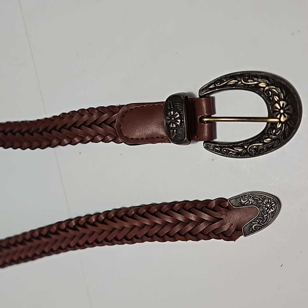 Women's Leather Brown Braided Twist Adjustable Belt Size L #W-858
